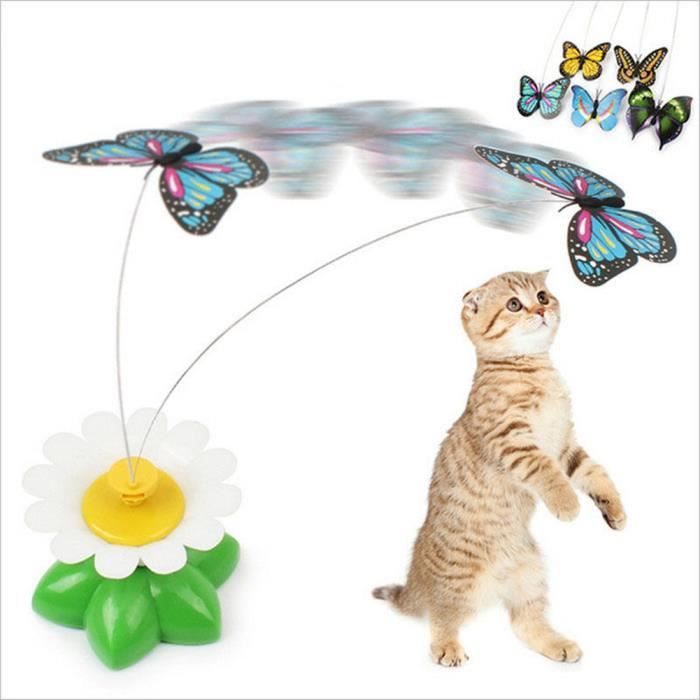 Drôle de fleur électrique rotation papillon teaser chat chaton animal jouer jouet cadeau