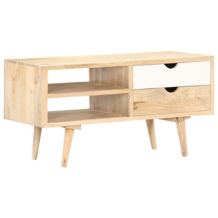 Meuble TV 90x35x45 cm Bois massif de manguier-GXU