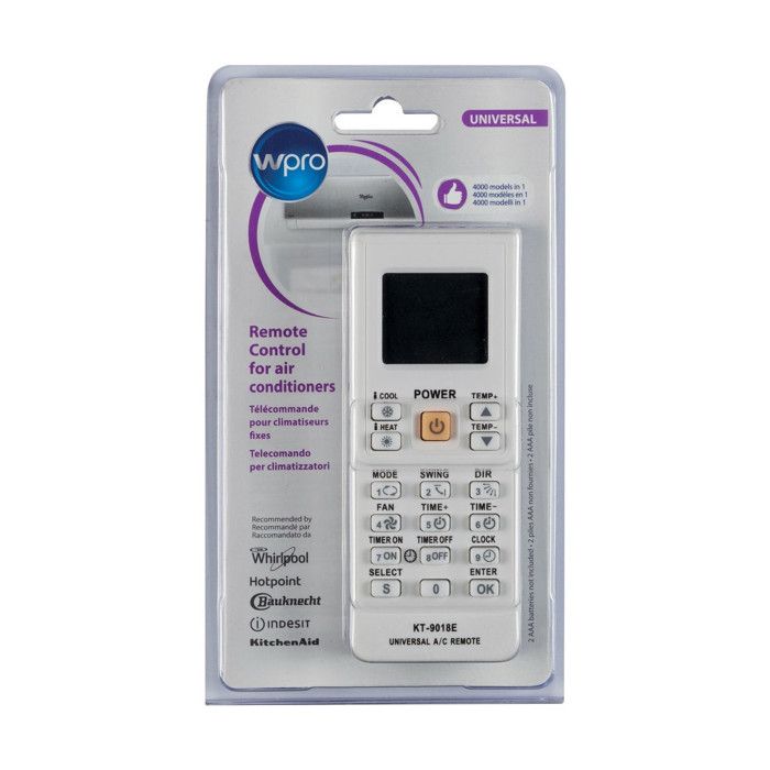 WPRO KT-91018E Télécommande Universelle pour Climatiseur Fixe Compatible avec + de 4000 modèles
