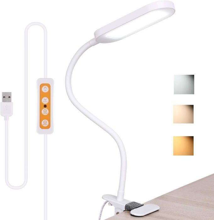 Lampe De Bureau à Pince - 3 Modes 10 Luminosités, Col De Cygne Flexible 38.5 Cm, Soin Des Yeux, USB