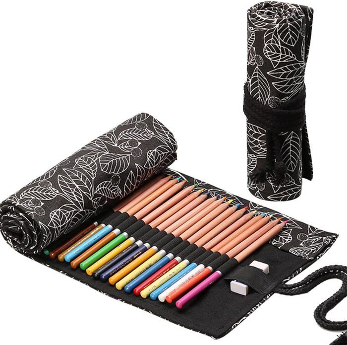 Trousses à Crayons Enroulables En Toile - 12 à 72 Emplacements - Organise Stylos, Crayons, Maquillage - Étudiants, Bureau, Bricolage