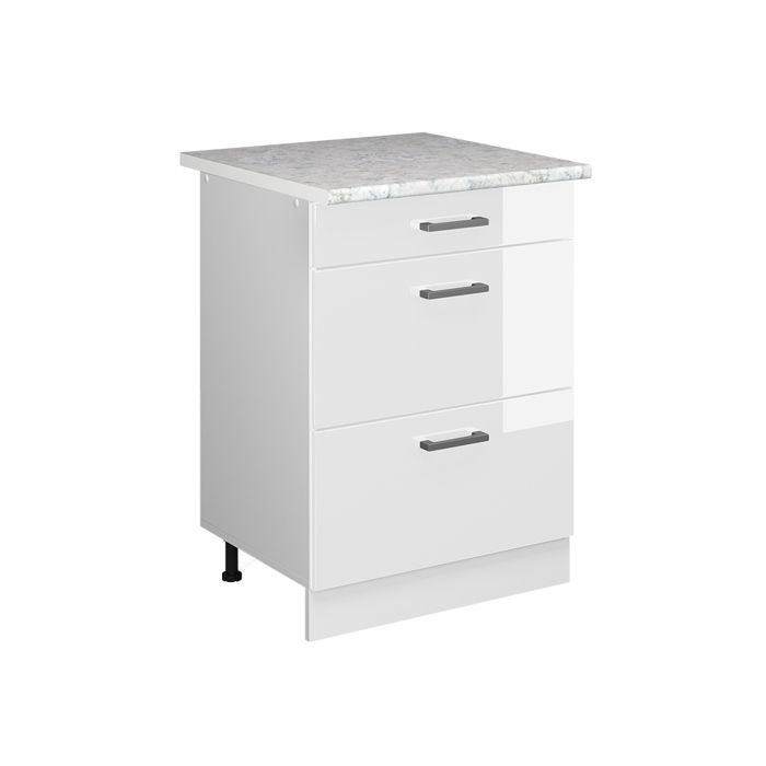 Meuble cuisine R-Line 60cm avec tiroirs PT Marbre Blanc Haute brillance/Blanc Vicco 37730