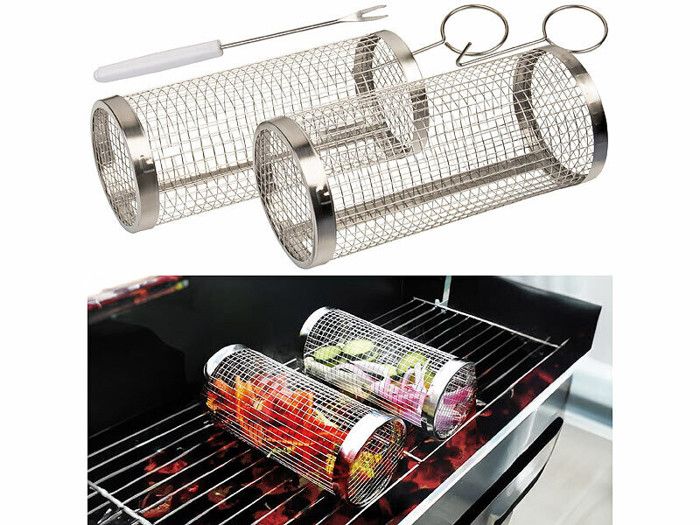2 paniers de cuisson pour barbecue en acier inoxydable
