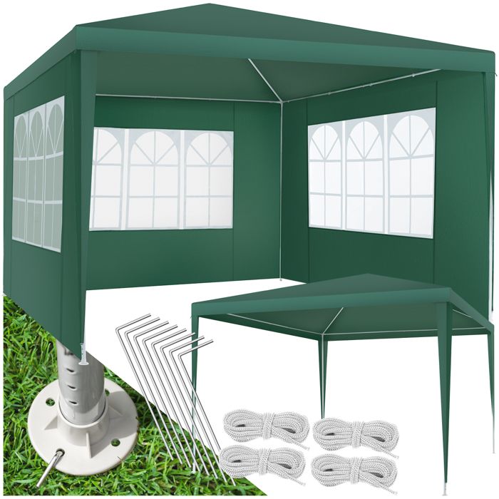 Tonnelle - TECTAKE - Pavillon BARINAS emboîtable en polyéthylène et en acier 300 x 300 x 250 cm - Vert