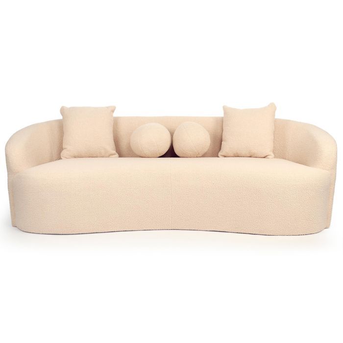 MENZZO Canapé 4 places au design élégant et incurvé Alex XL Tissu bouclette Beige -L215 x P82 x H68 cm MENZZO Canapé 4 places au design élégant et incurvé Alex XL Tissu bouclette Beige -L215 x P82 x H68 cm