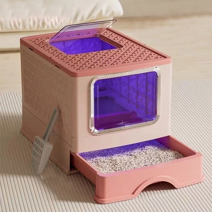Meilleurs prix pour Grande boîte à litière pour chats avec contrôle des odeurs, conception de tiroir portable, espace spacieux pour intérieur, rose