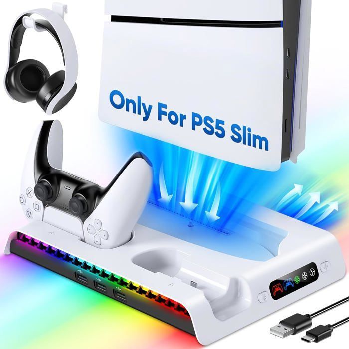 Support de Ventilateur de Refroidissement pour PS5 Slim DiscDigital Edition avec Station de Charge pour Contrleuravec DOCK