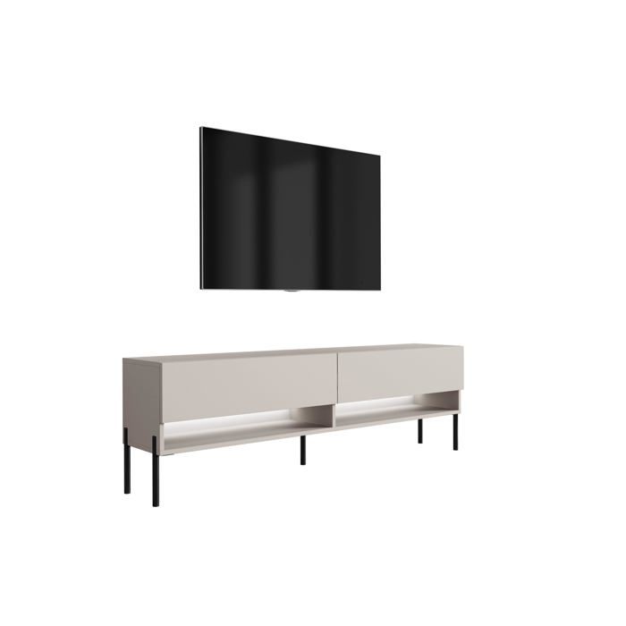 Meuble TV : Cachemire pieds droits noirs LED blanche 170 × 32 × 52 cm