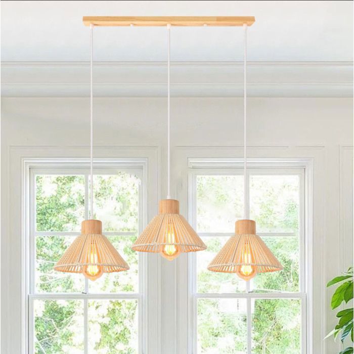 iDEGU 3lampes Suspension Luminaire Vintage Lampe de Plafond Industriel en Rotin Fer E27 Luminaire Abat-jour Design Chapeau Blanc