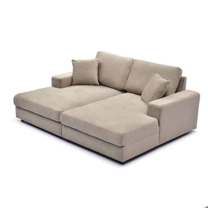 MENZZO Duo de méridiennes Fabien combinables en canapé profond Velours Taupe -Canapé : L196 x P150 x H90 cmLa méridienne : L98