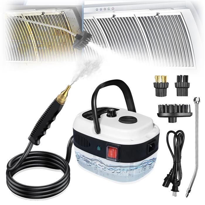 Nettoyeur vapeur haute pression portatif 2 500 W humidité réglable avec 3 têtes de brosse pour la maison la voiture - Blanc
