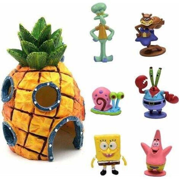 Comparer les prix de Lot de 7 ornements daquarium Bob lÉponge décoration aquarium résine ananas accessoires aquarium décoration