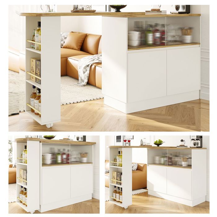 Table salle à manger - SOGEU - R360 - Plateau rotatif 360° - Porte verre semi-transparent - Rangement intégré
