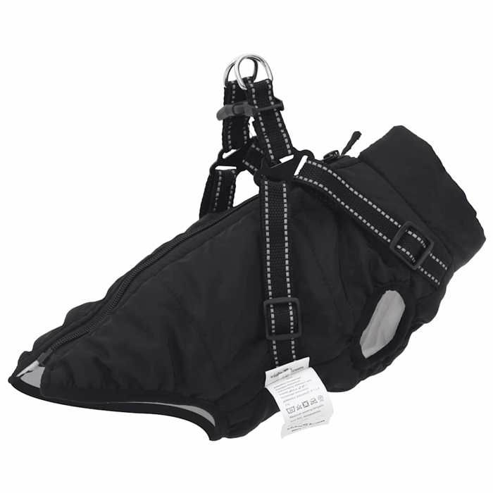 Manteau pour chiens imperméable - vidaXL - Harnais intégré - Noir - Polyester et polaire - Taille L28