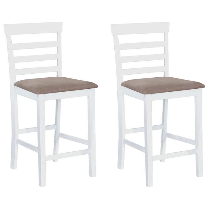 Chaises de bar en tissu - JILL - Lot de 2 - Blanc - Coussin marron et crème - 41x49x96 cm - Profondeur du siège 40 cm
