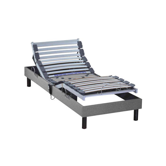 Sommier électrique de relaxation tout lattes tissu gris clair 70x190 - Gris - Garantie 5 ans - Someo Sommier électrique de relaxation tout lattes tissu gris clair 70x190 - Gris - Garantie 5 ans - Someo