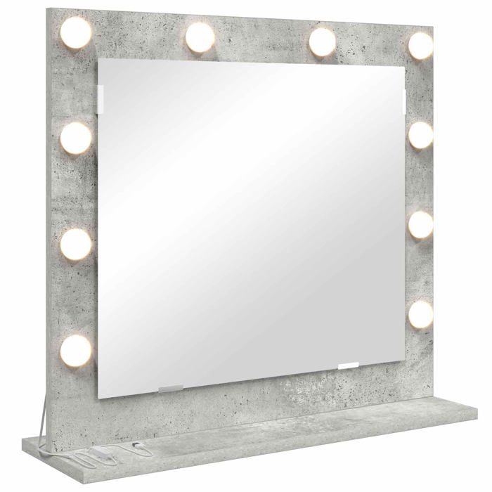 Miroir de coiffeuse éclairé - vidaXL - Gris béton - 60x55x18 cm - Bandes LED - Blanc chaud - Verre clair