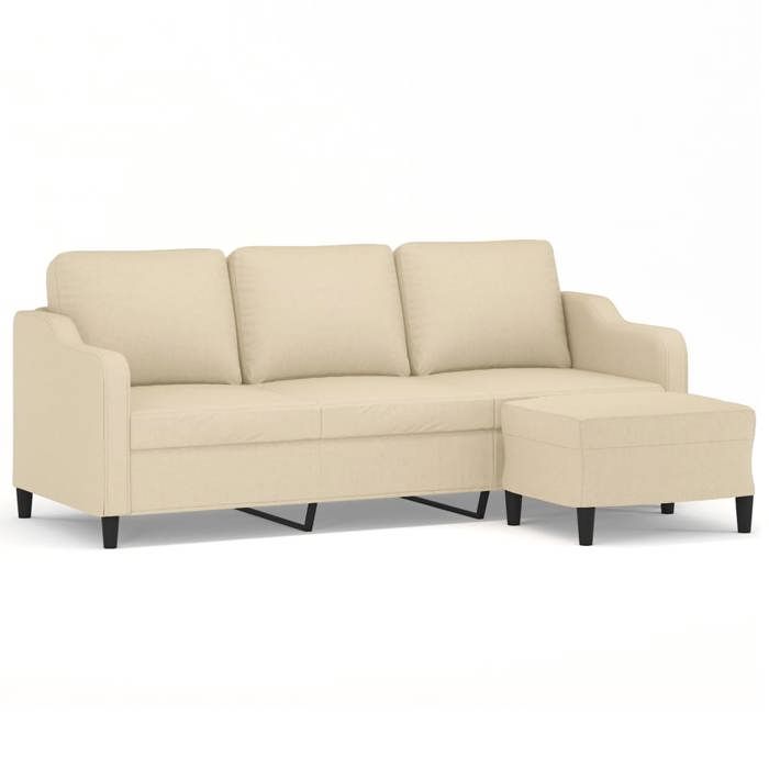 Tissu Sofa Fixe - LEMON - Canapé TRIPLE - Pour 3 personnes - avec repose-pieds - Crème 180 cm SS347