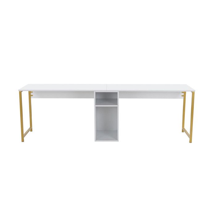 Bureau en bois Twin Study Desk - 240 x 60 x 74 cm - Or blanc Bureau en bois Twin Study Desk - 240 x 60 x 74 cm - Or blanc