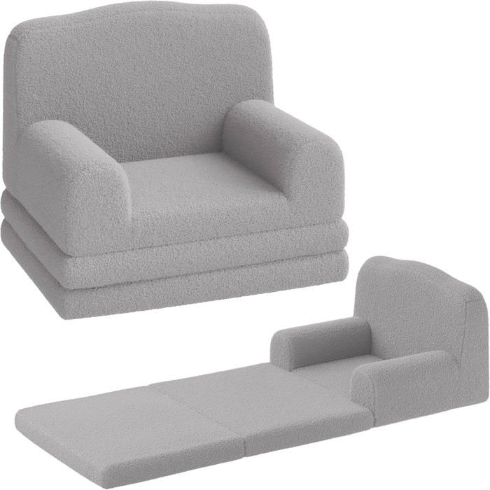 Canapé Enfant - LUNSY - fauteuil dépliable - canapé-lit 2 en 1 - avec housse amovible - Dossier en forme de couronne - gris