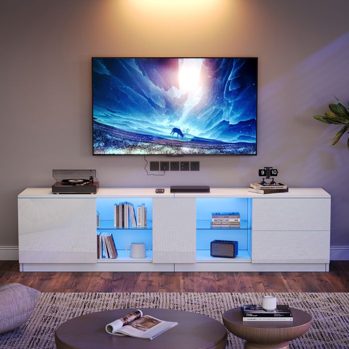 Meuble TV design 160 cm brillant avec éclairage LED - Lowboard moderne pour téléviseurs jusquà 65 Meuble TV design 160 cm brillant avec éclairage LED - Lowboard moderne pour téléviseurs jusquà 65