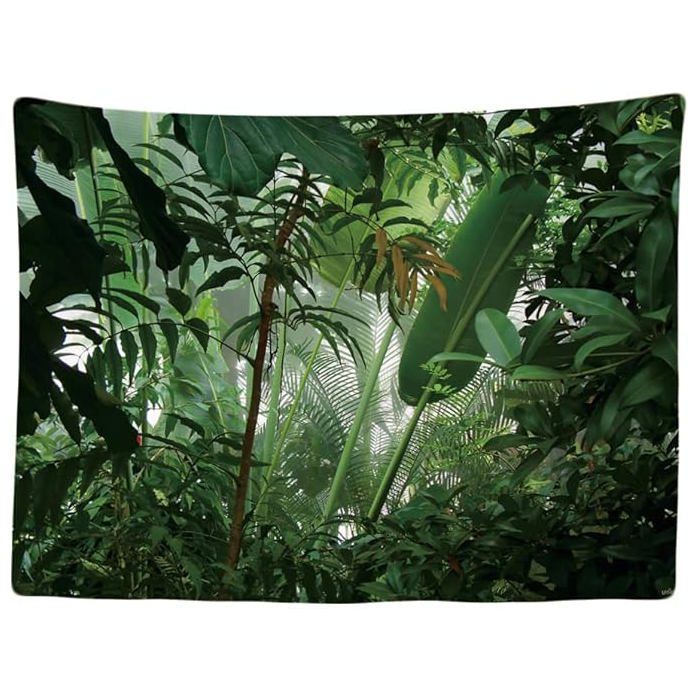 Tapisserie Murale Décorative Chambre - Forêt Tropicale Nature Eco Plantes Vertes - 200 x 150 cm Grand – Papier Peint Tissu