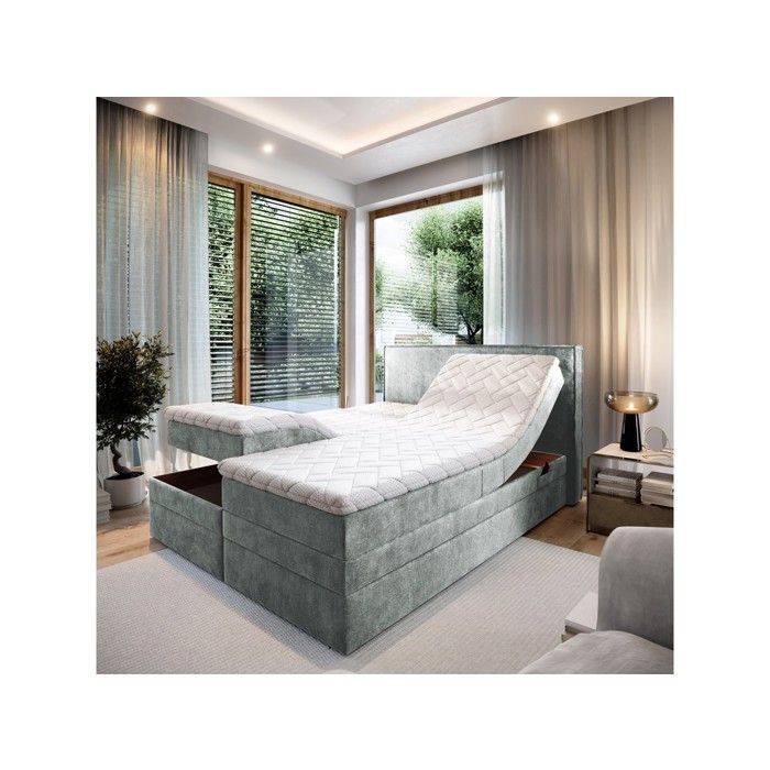 Lit adulte 180x200 POSITANO - ensemble relaxation électrique en tissu gris clair