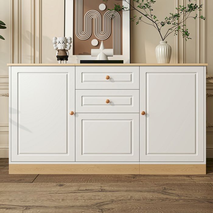 Buffet salon 3 portes 2 tiroirs Buffet moderne Buffet bas de salon Buffet de cuisine Meuble de rangement 135.5x39x76 cm Blanc