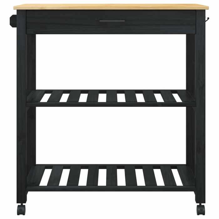 Remise 2026®Chariot Roulant/Desserte Noir - Chariot de cuisine Noir - 885x40x84cm - Bois de Pin Massif 466 4252399