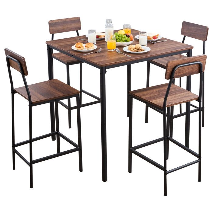Table de Bar Haute et Tabourets-VEVOR-5 Pièces-Ensemble Mange Debout-avec 4 Chaises-Noir