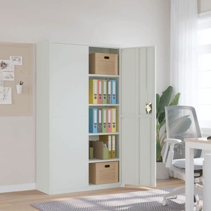 Classeur à tiroirs Gris - Armoire de bureau gris clair - 105x40x180 cm acier A14913