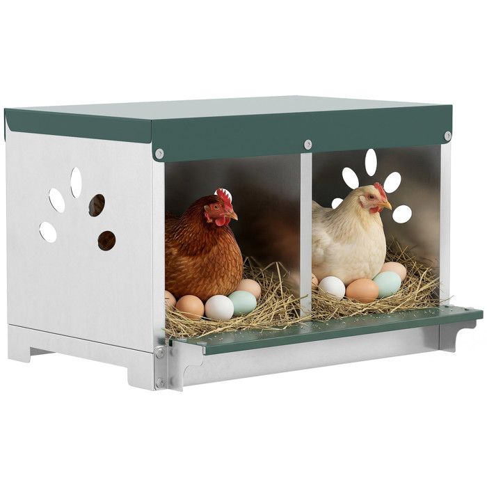 Meilleurs prix pour Pondoir à poules - PawHut - 2 compartiments imperméable trous daération facile à nettoyer - acier - 545x425x355cm - argent