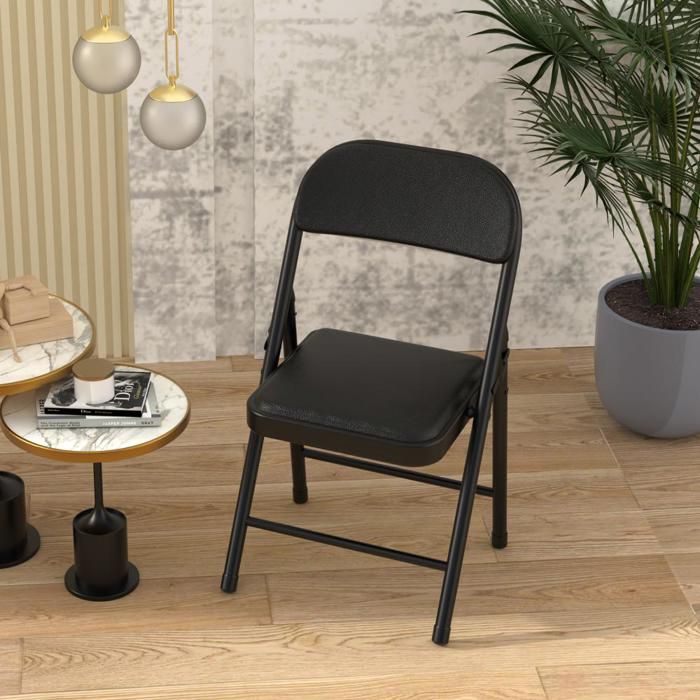 1 Chaises Pliantes en Similicuir avec Siège Rembourré Faciles à Plier et à Ranger pour Maison Bureau Salle à Manger Noir