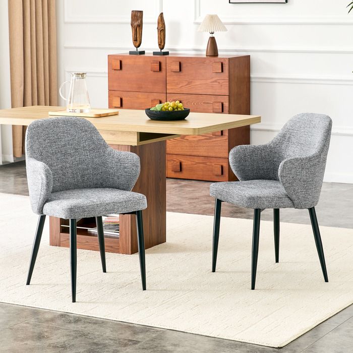 Chaises de salle à manger en tissu - Ensemble de 2 pièces - Tissu gris structuré - Hauteur totale 83 cm
