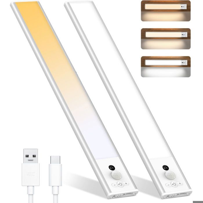 Réglette et spot de cuisine et meuble 2pièces Capteur de mouvement PIR intérieur LED veilleuse sous armoire lumière-argent-RWRéglet