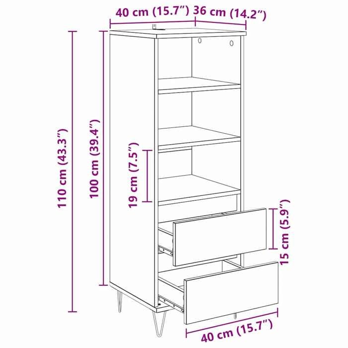 Marron Haut Armoire Contemporain - Highboard/Commode haute/Vaisselier - Bois Ancien 40x36x110cm - Bois dingénierie LH93209785