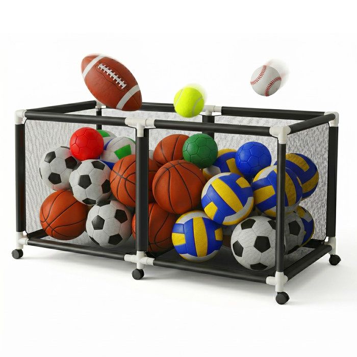 Relaxdays chariot à ballons 4 roulettes avec frein H×L×P 85×160×78 cm panier pour foot basket volley noir