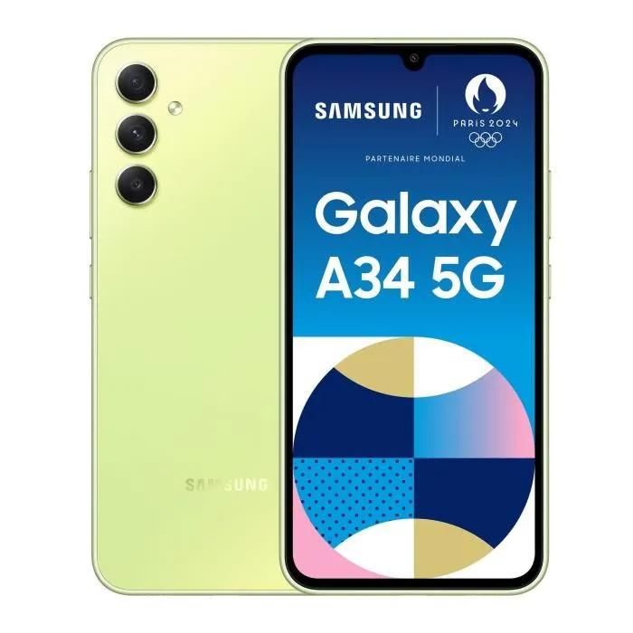 Smartphone - SAMSUNG Galaxy A34 128Go 5G - Lime - Double SIM Version européenne