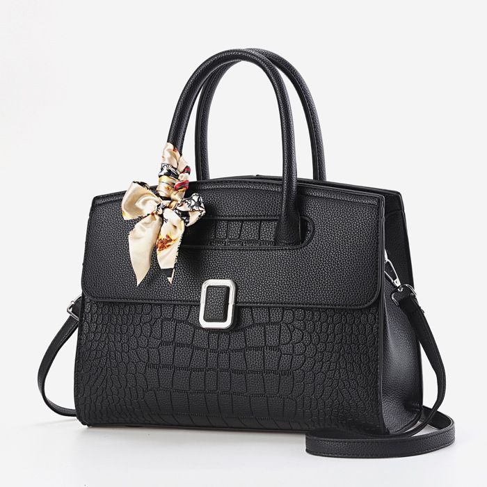 Sac à main Femme Motif crocodile Élégant Chic Rétro en Similicuir Noir