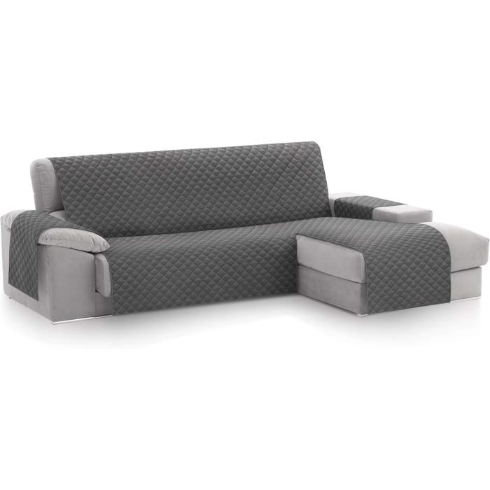 Housse de Canapé d’Angle Chaise Longue Droite Protège-Canapé Réversible Universel avec Rembourrage (Left 3+2 Places)Gris