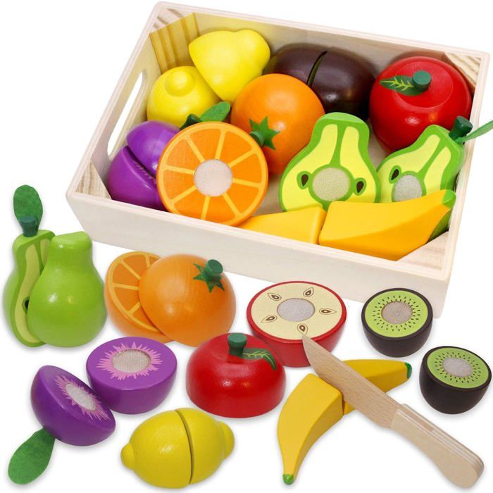 Jouet Bois Fruits Légumes de Coupe pour Dinette Enfant Cuisine Jeux Accessoire Aliment Nourriture Jouet Éducatif Éveil Montessori
