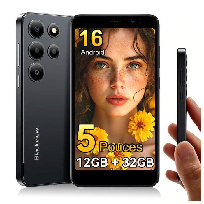 Blackview WAVE 2C Smartphone 12Go (3+9) RAM /32Go ROM Écran 5” 5MP 3000mAh Téléphone Portable Android 16 GPS Double SIM 4G Noir