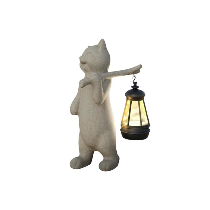 Figurine décorative solaire - MIKILOV - Sculpture chat 25 cm - LED intégrée - Capteur crépuscule - Résine résistante