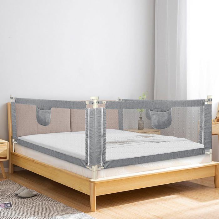 Barrière lit bébé anti-chute 1.5 m hauteur réglable 70-99 cm relevage unilatéral double verrouillage acier carbone maille respira