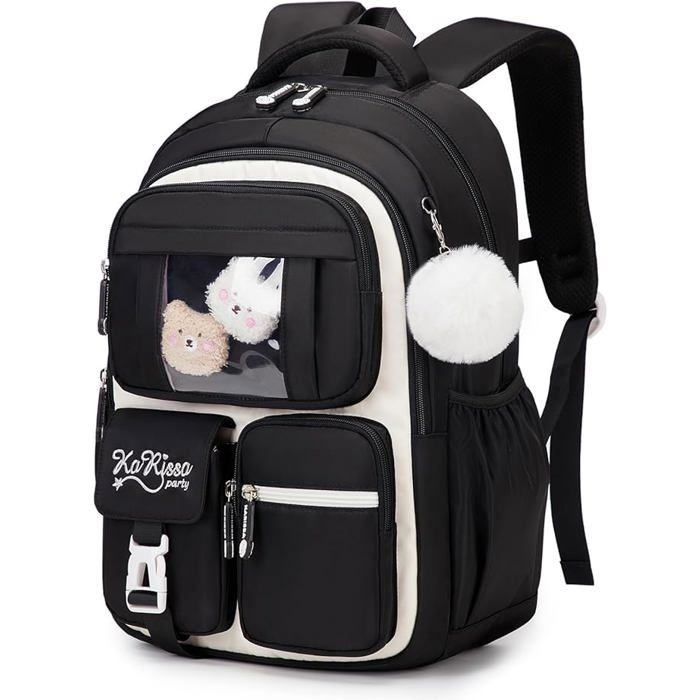 XJYDNCG Cartable Fille Primaire Sac à dos enfant léger - Poches - 45x29x16cm - Noir et Blanc