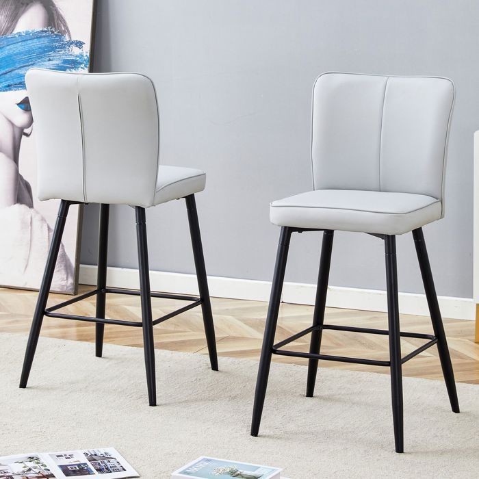 Chaise de bar - WESTYLE - Lot 2 - PU gris clair - Dossier ergonomique - Structure métal