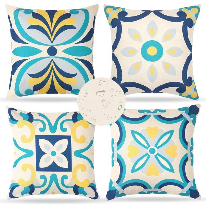 Housses de coussin 45 x 45 cm - lot de 4 - imperméables polyester zip invisible imprimées lavables en machine