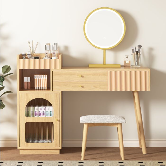 Coiffeuse avec miroir LED 3 couleurs 3 tiroirs et meuble latéral vitré rangement spacieux blanc 120 x 90 x 40 cm