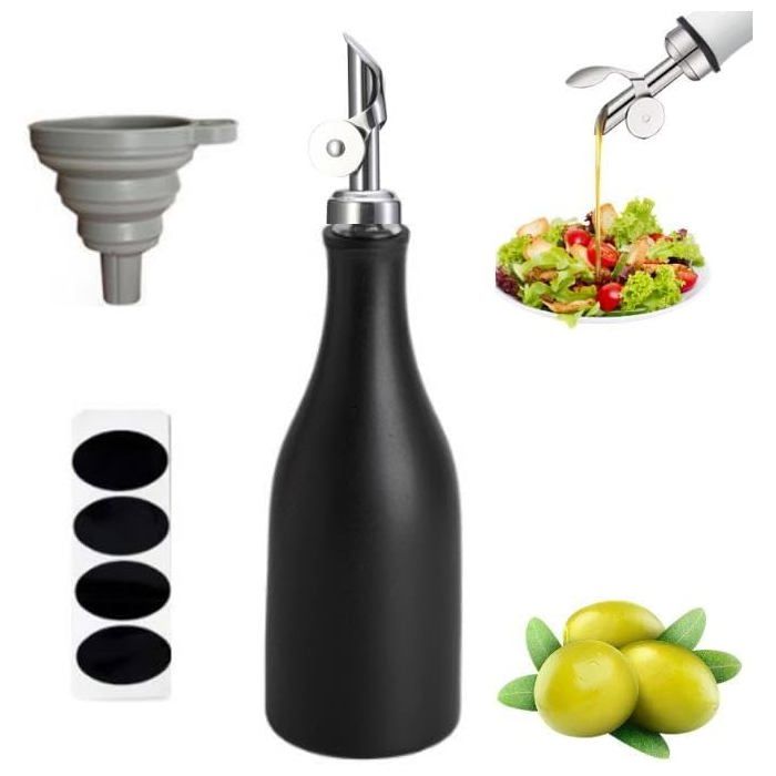 Bouteille Huile Olive 300ml Distributeur Huile dOlive en Céramique Bouteille pour Huile dOlive avec Étiquette et Entonnoir