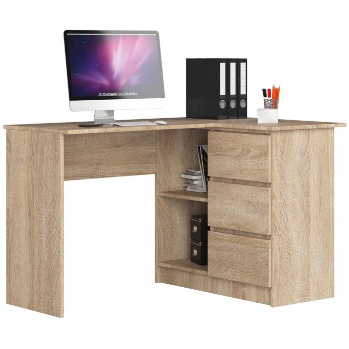 AKORD Bureau ANA 124 Cm – Met 3 Laden, Deur En Open Vakken – Compact, Stabiel & Onderhoudsvriendelijk – Wengé – 124 X 74 X 52 Cm